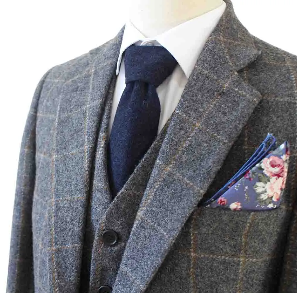 GREY WINDOWPANE CHECK TWEED 3 PIECE SUIT