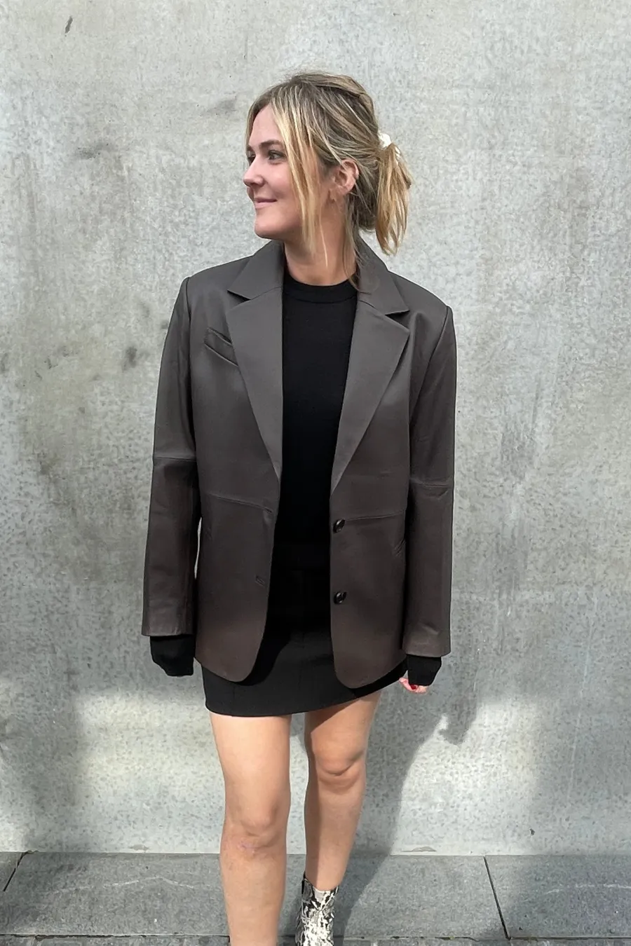 Hannah Leather Boyfriend Jacket Chocolate