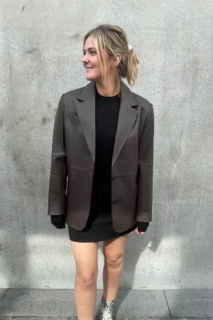 Hannah Leather Boyfriend Jacket Chocolate