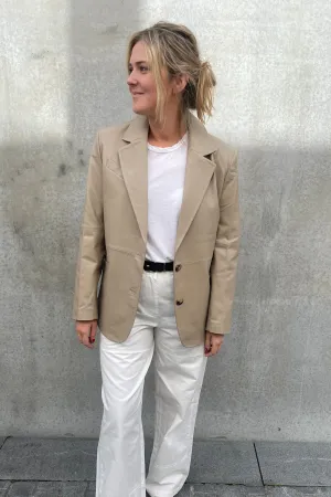 Hannah Leather Boyfriend Jacket Gravel