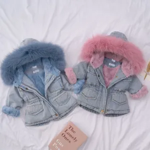 Holly Oversized Denim Fur Hooded Winter Coat Jacket