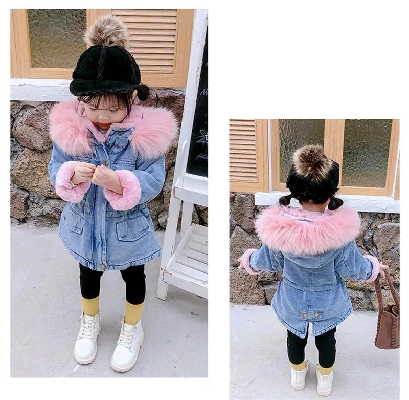 Holly Oversized Denim Fur Hooded Winter Coat Jacket