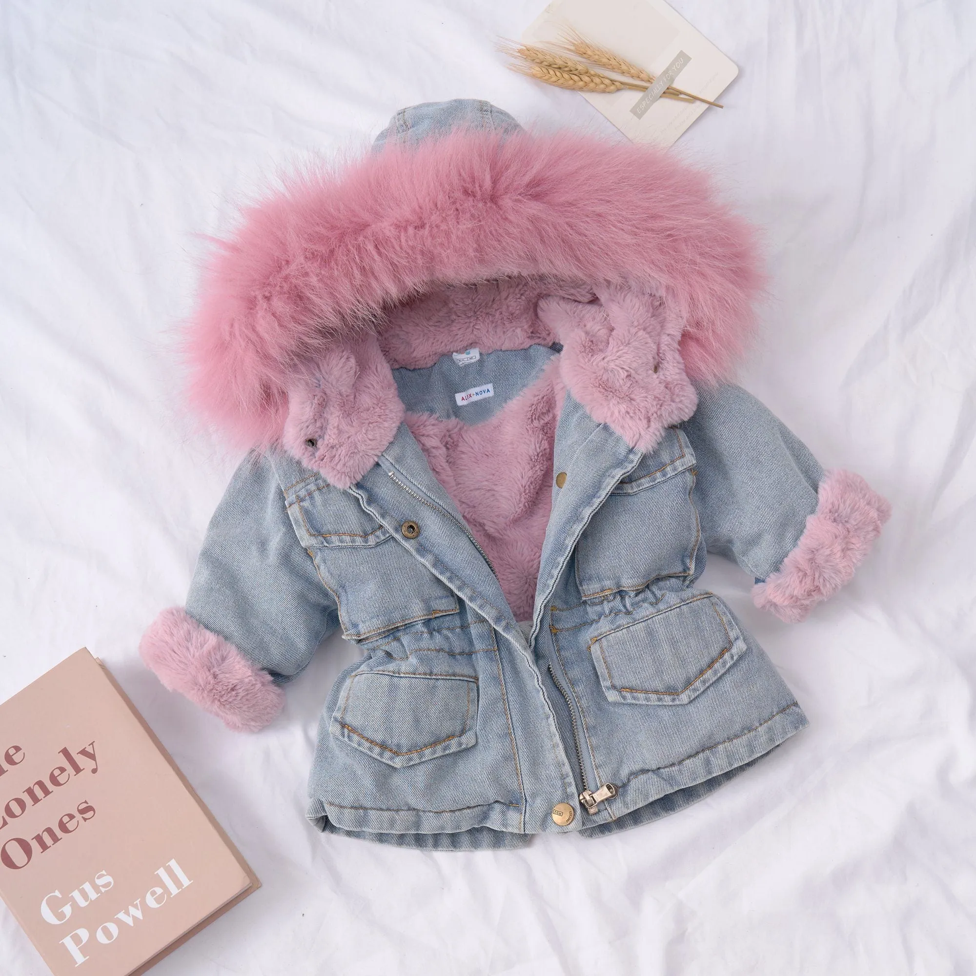 Holly Oversized Denim Fur Hooded Winter Coat Jacket