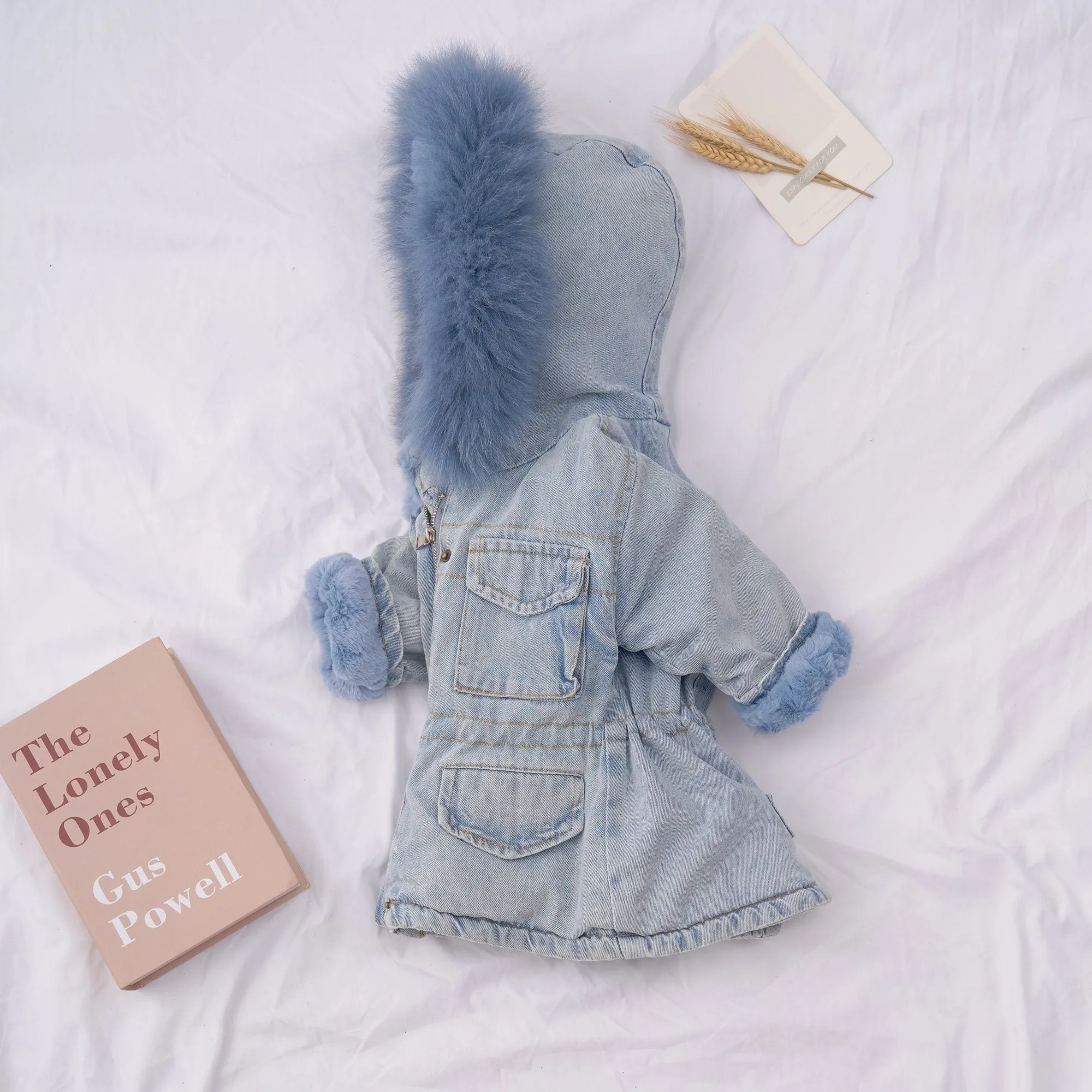 Holly Oversized Denim Fur Hooded Winter Coat Jacket