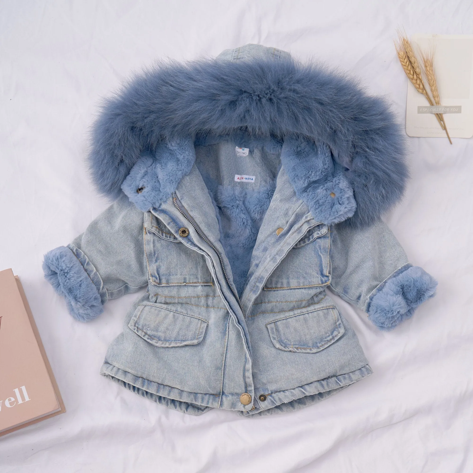 Holly Oversized Denim Fur Hooded Winter Coat Jacket