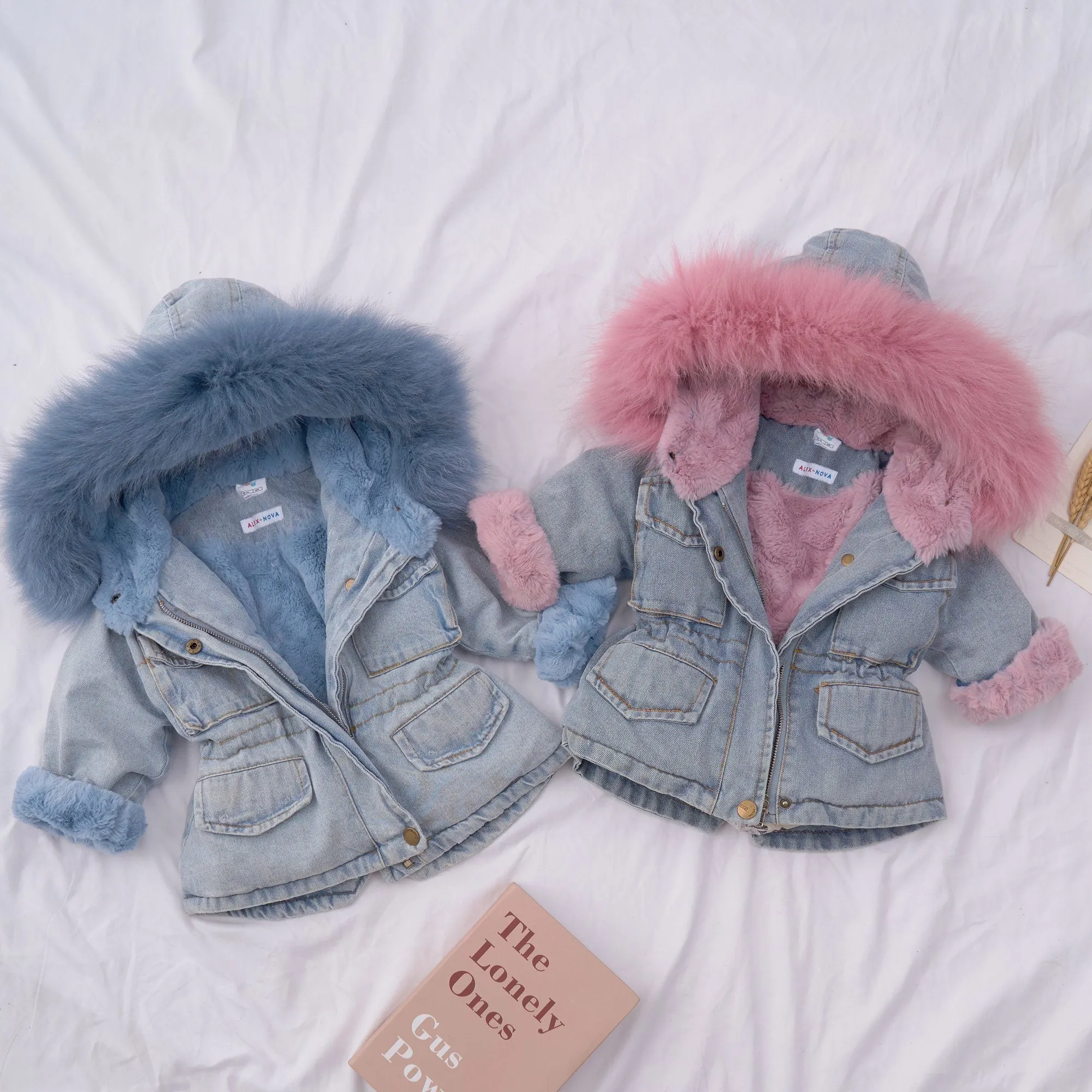 Holly Oversized Denim Fur Hooded Winter Coat Jacket