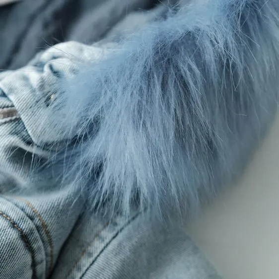 Holly Oversized Denim Fur Hooded Winter Coat Jacket