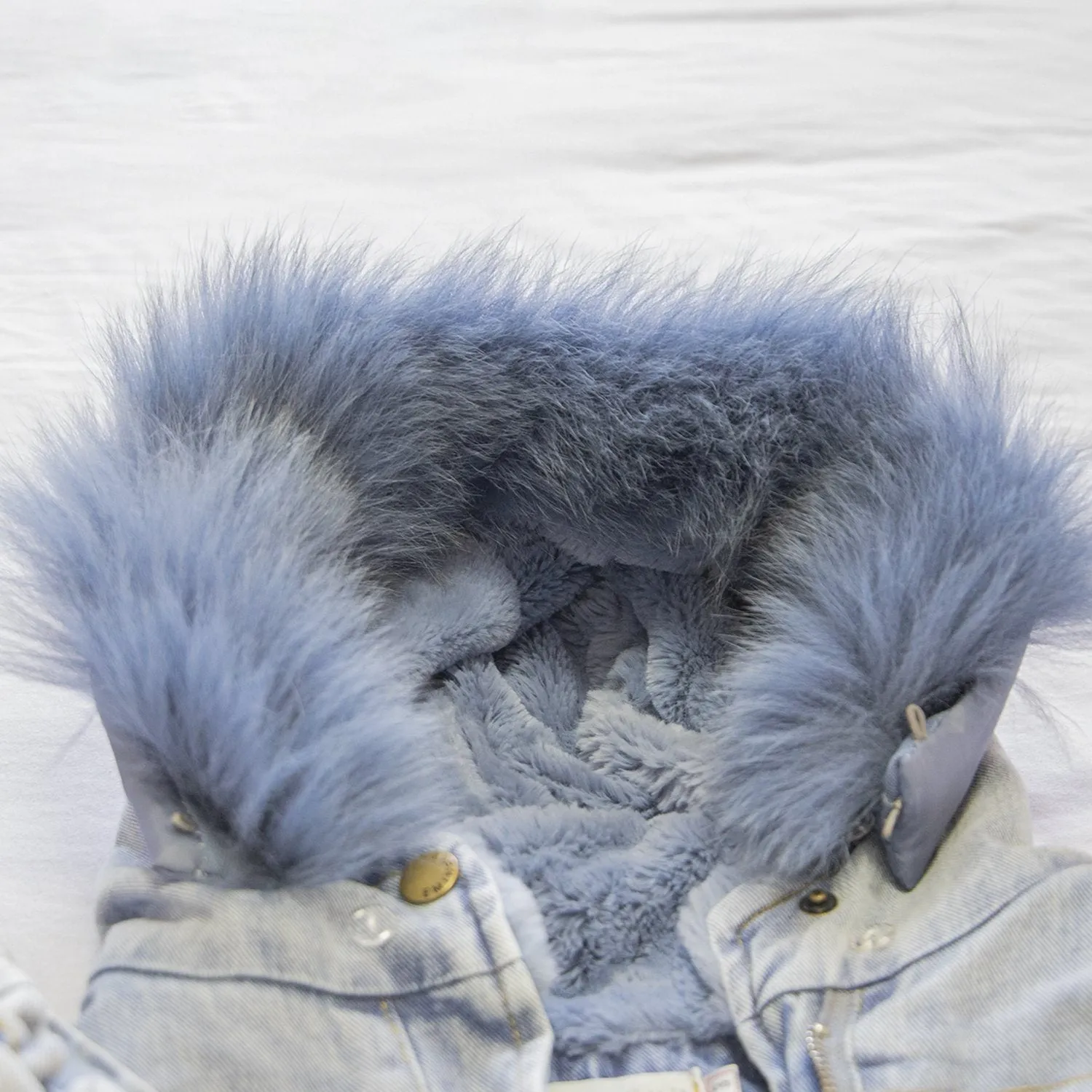 Holly Oversized Denim Fur Hooded Winter Coat Jacket