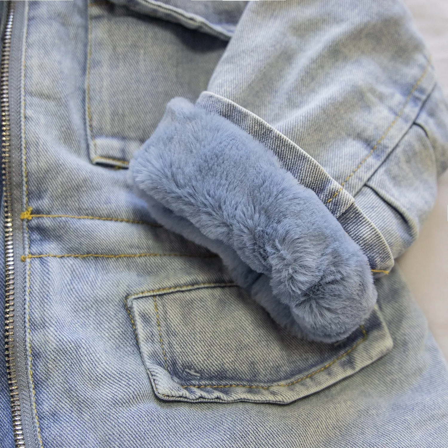 Holly Oversized Denim Fur Hooded Winter Coat Jacket