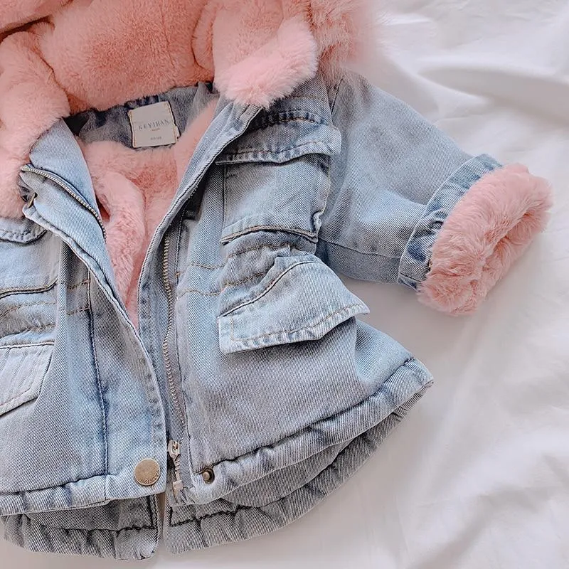 Holly Oversized Denim Fur Hooded Winter Coat Jacket