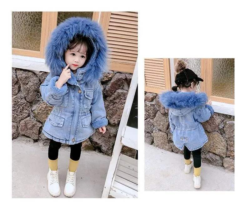 Holly Oversized Denim Fur Hooded Winter Coat Jacket