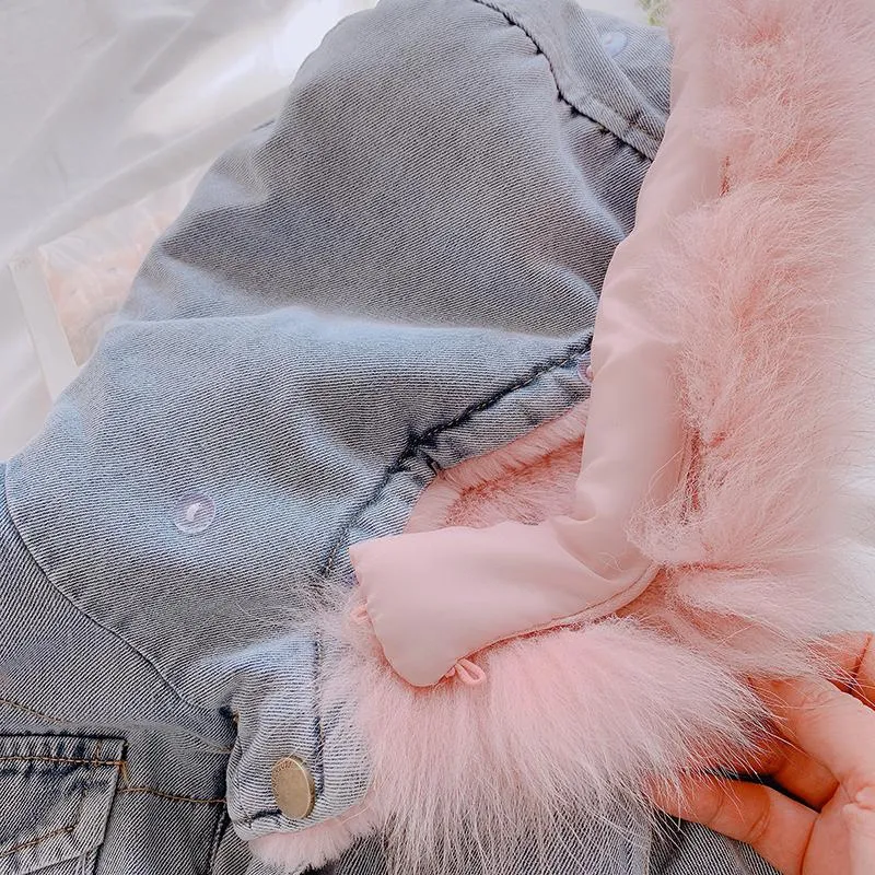 Holly Oversized Denim Fur Hooded Winter Coat Jacket