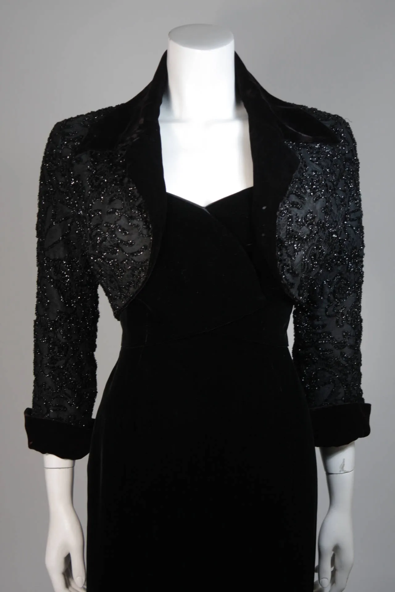 HOWARD GREER 2 pc Velvet Gown, Beaded Bolero Size Small