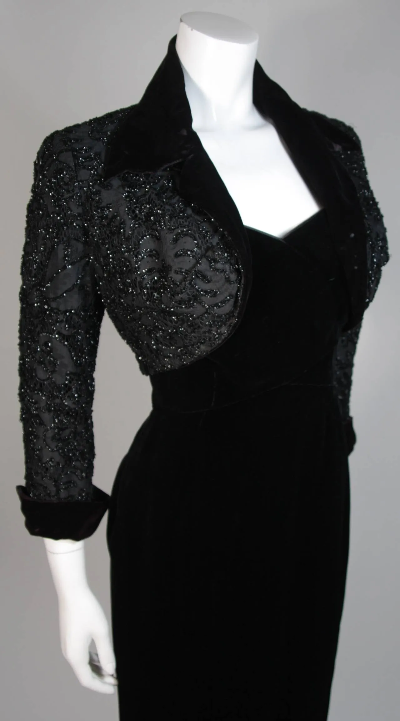 HOWARD GREER 2 pc Velvet Gown, Beaded Bolero Size Small