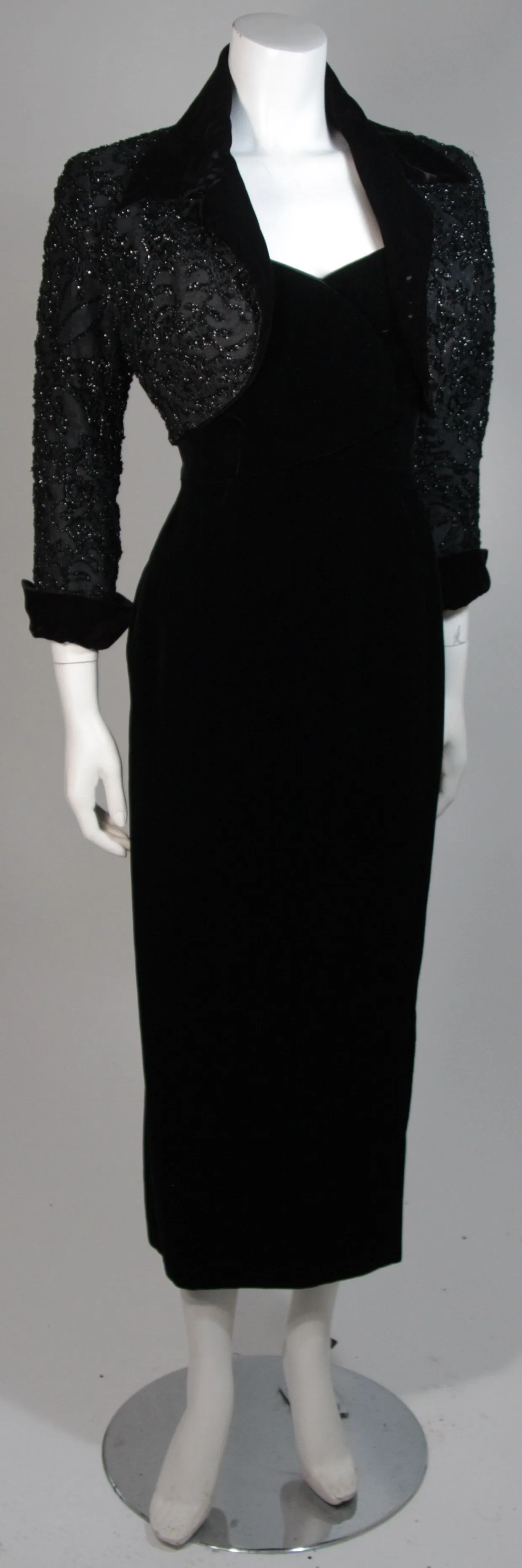 HOWARD GREER 2 pc Velvet Gown, Beaded Bolero Size Small