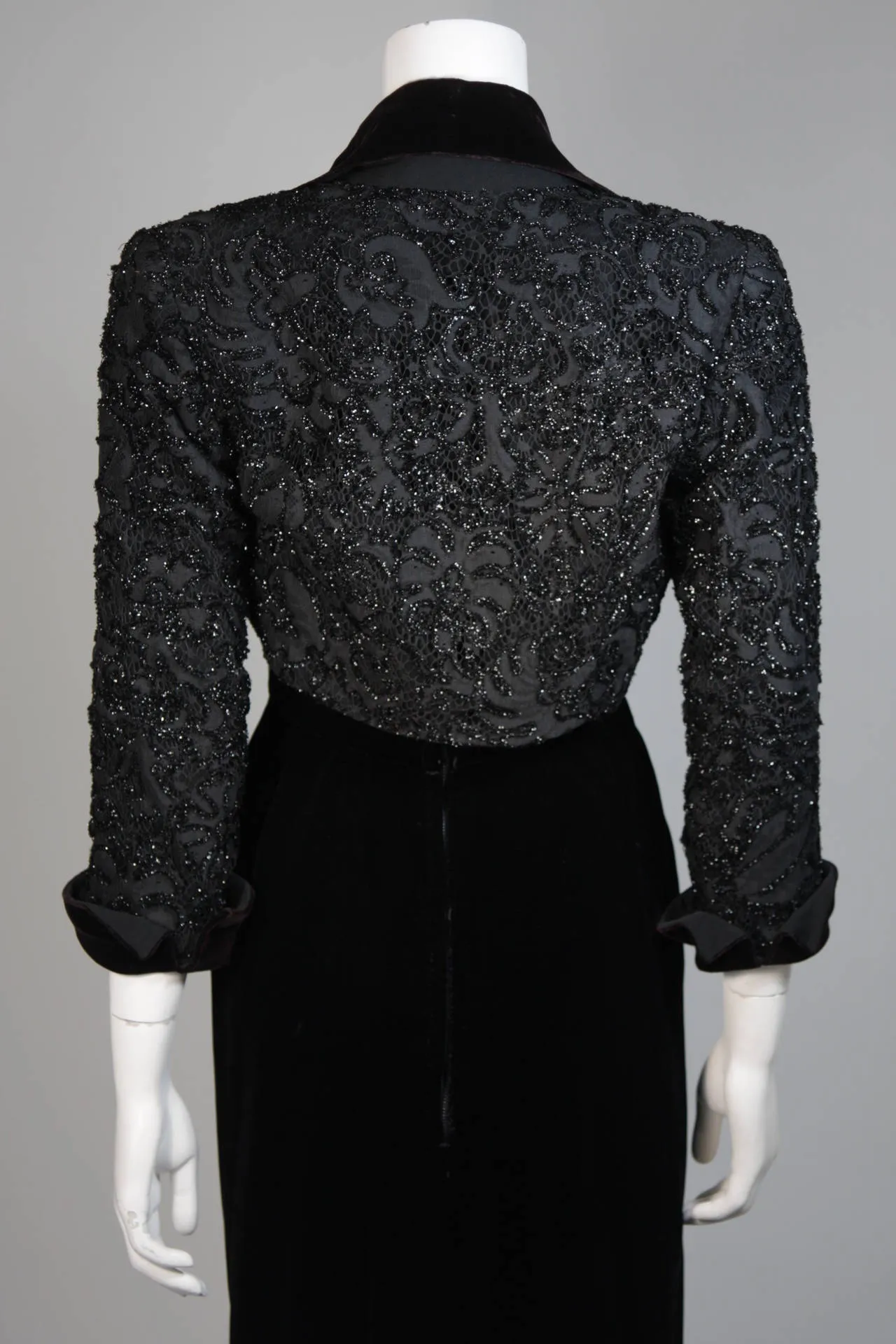 HOWARD GREER 2 pc Velvet Gown, Beaded Bolero Size Small