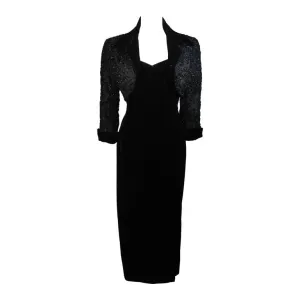 HOWARD GREER 2 pc Velvet Gown, Beaded Bolero Size Small