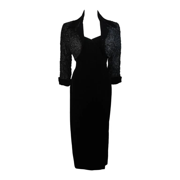 HOWARD GREER 2 pc Velvet Gown, Beaded Bolero Size Small