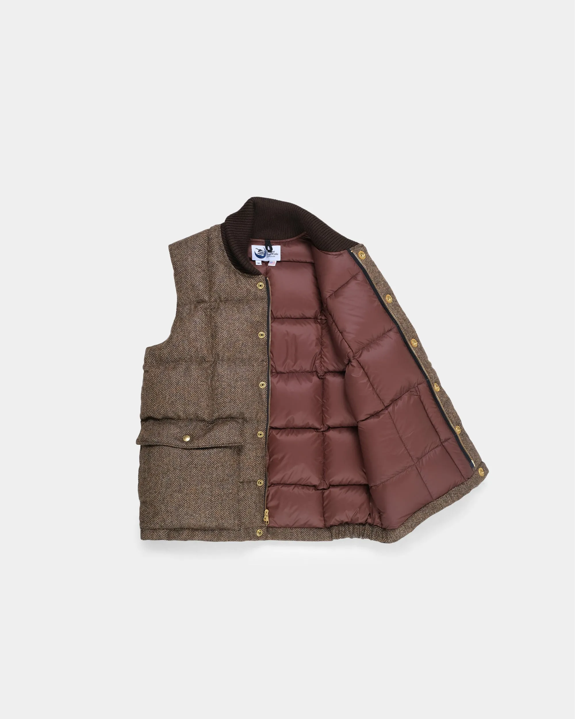 Italian Vest – Quilted Brown Herringbone Wool