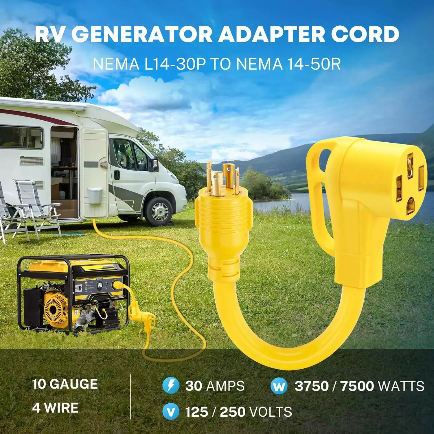 L14-30P to 14-50R Generator Plug Adapter Cord
