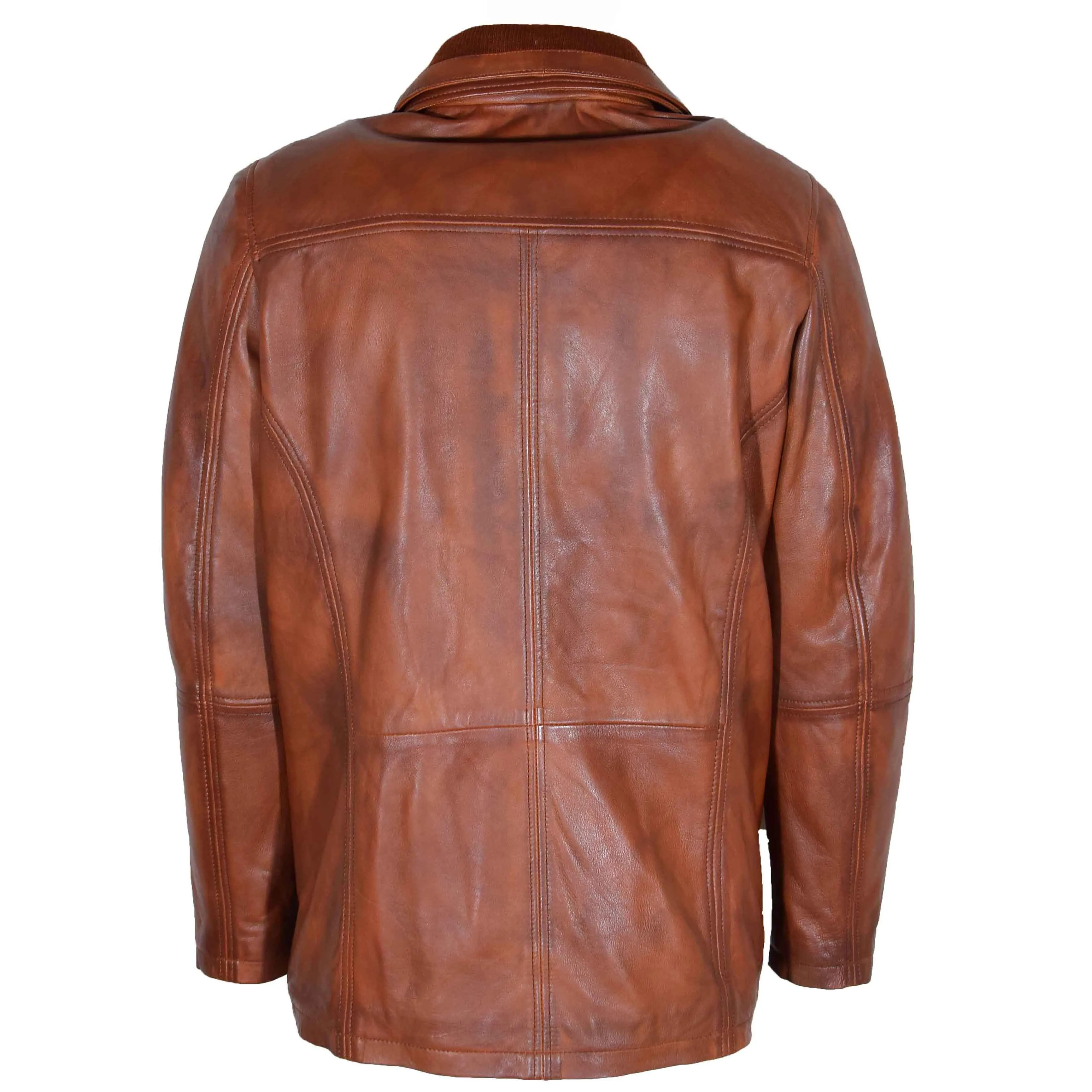 Leather Coat Detachable Collar Lining Mens Tyson Cognac