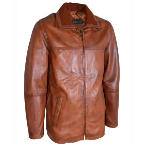 Leather Coat Detachable Collar Lining Mens Tyson Cognac