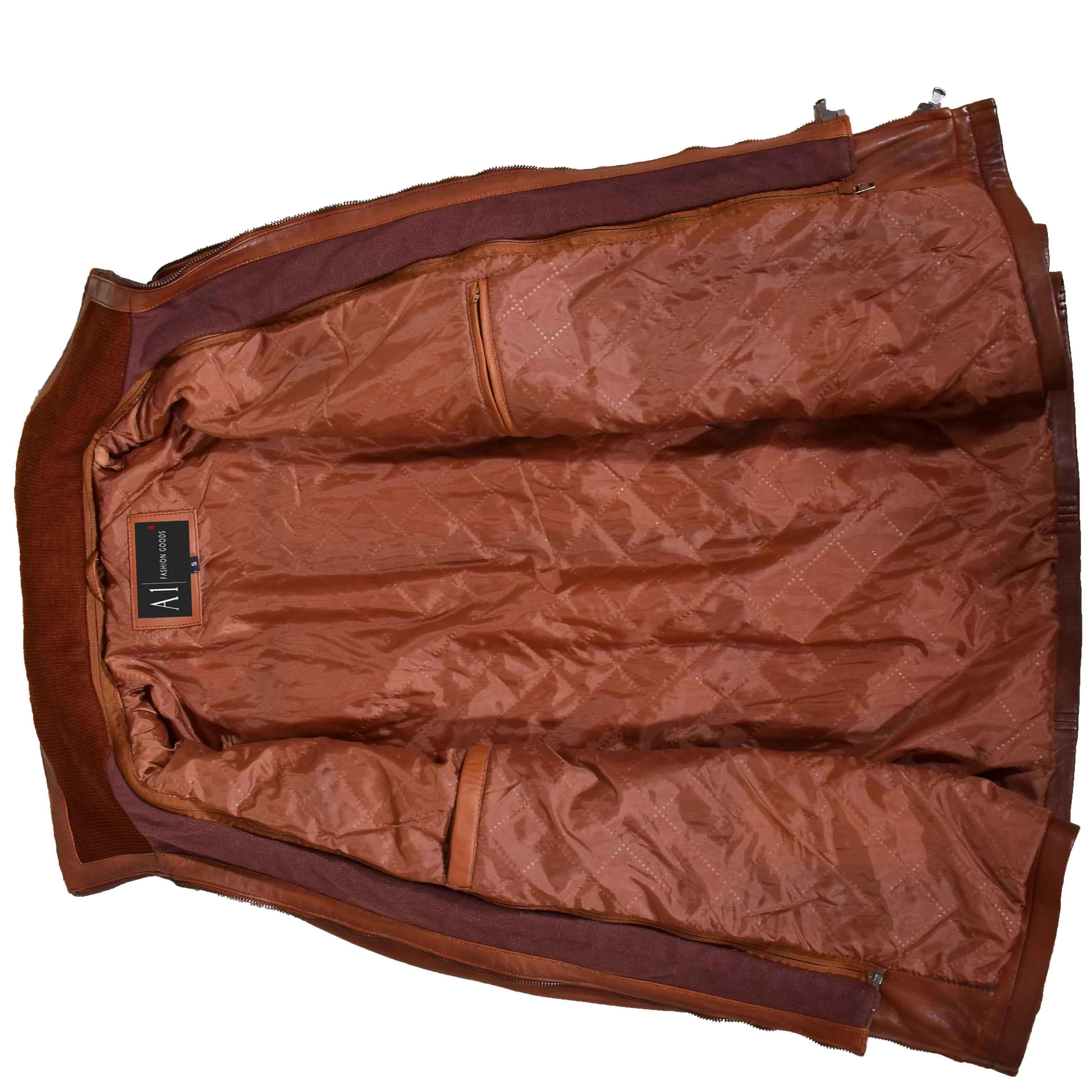 Leather Coat Detachable Collar Lining Mens Tyson Cognac