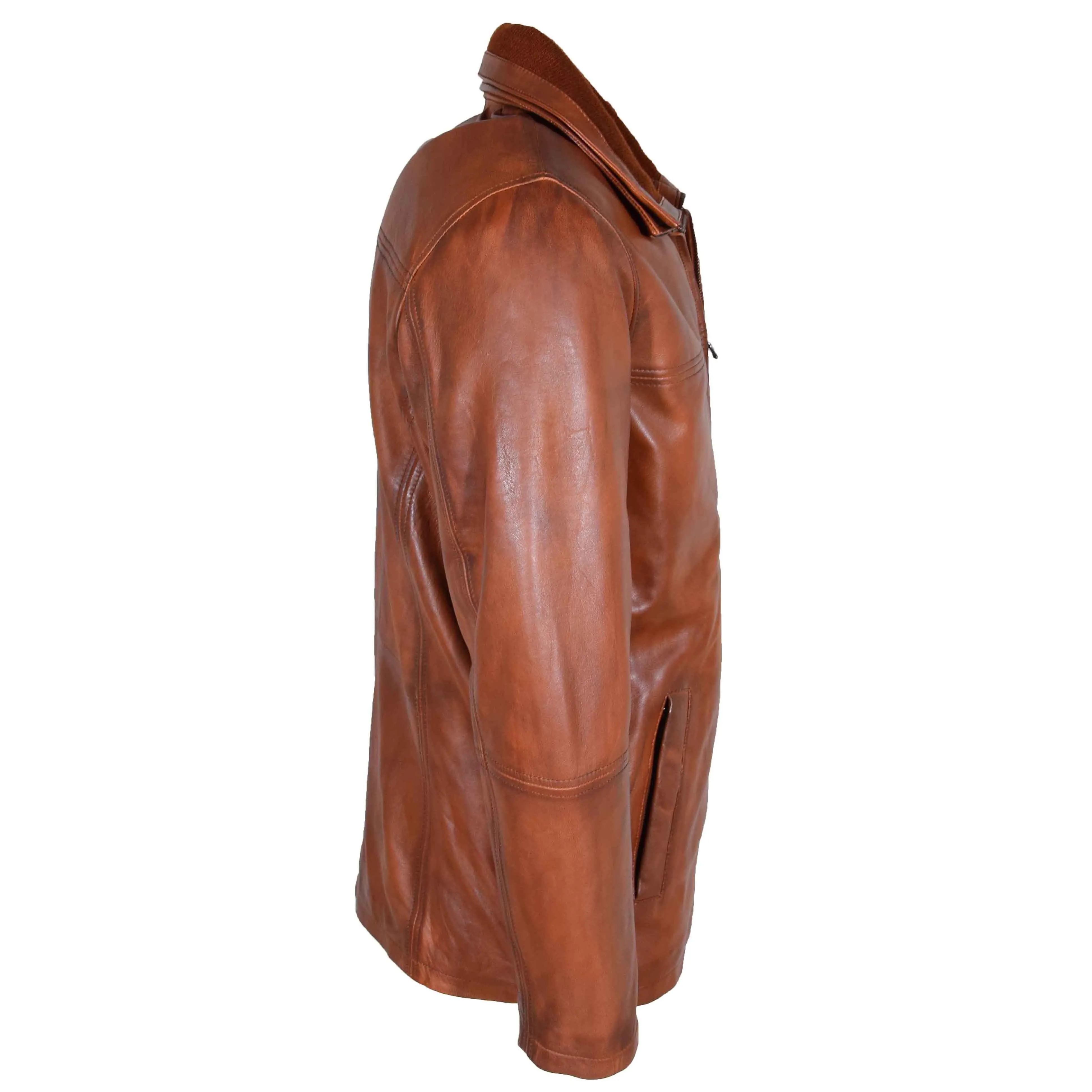 Leather Coat Detachable Collar Lining Mens Tyson Cognac