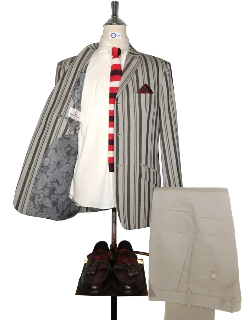 Linen Blazer | Brown and Grey Striped Blazer