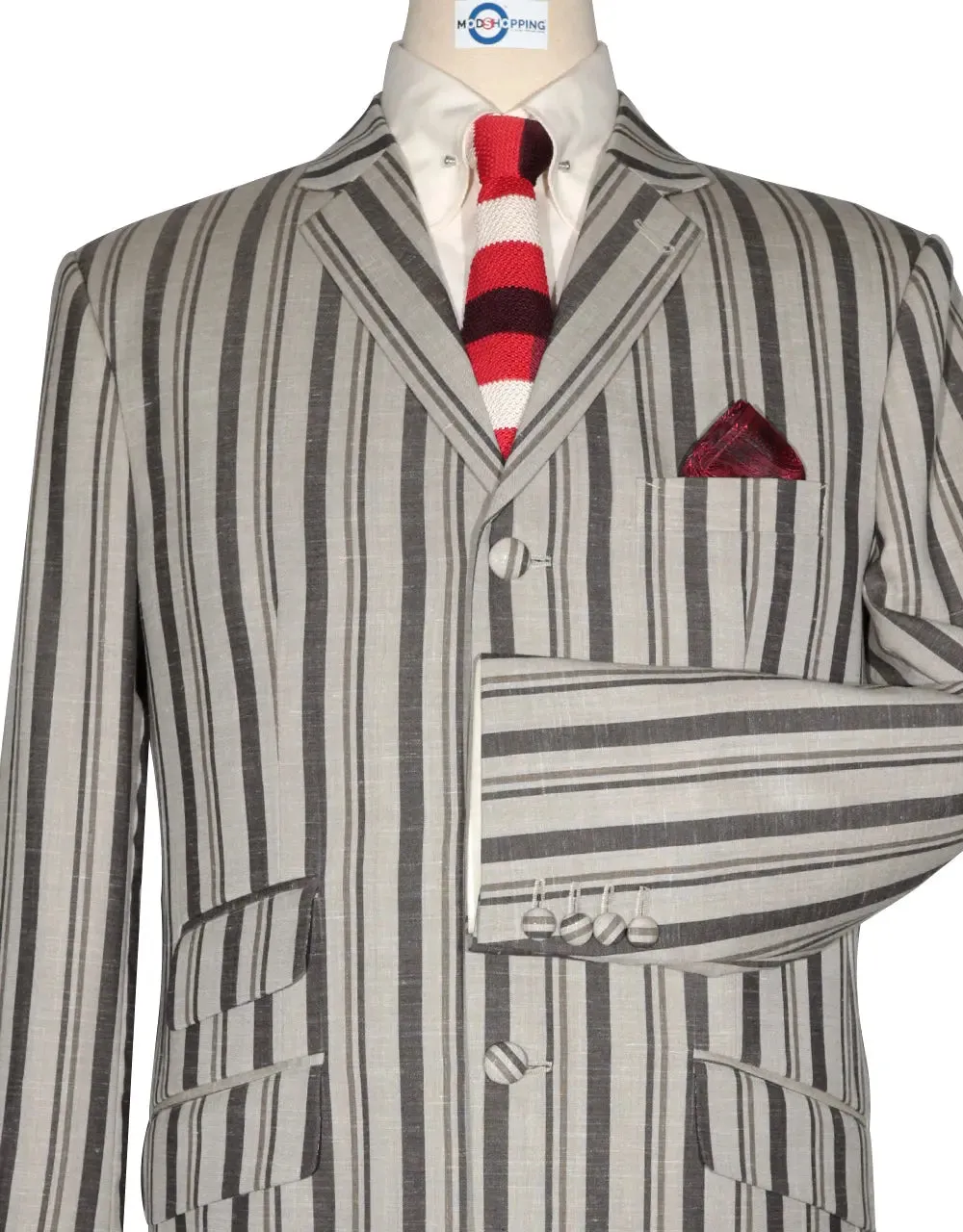 Linen Blazer | Brown and Grey Striped Blazer