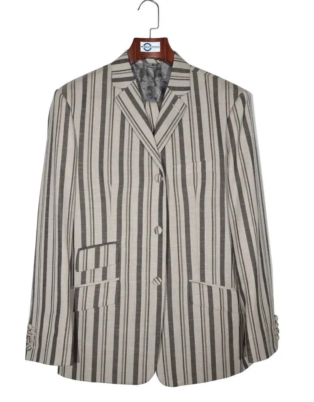 Linen Blazer | Brown and Grey Striped Blazer