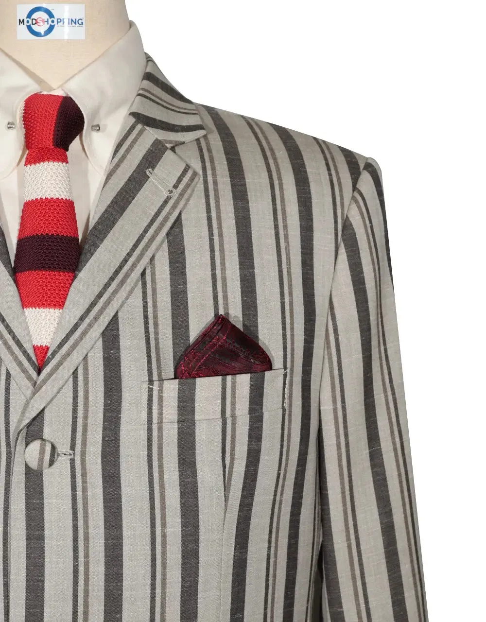 Linen Blazer | Brown and Grey Striped Blazer