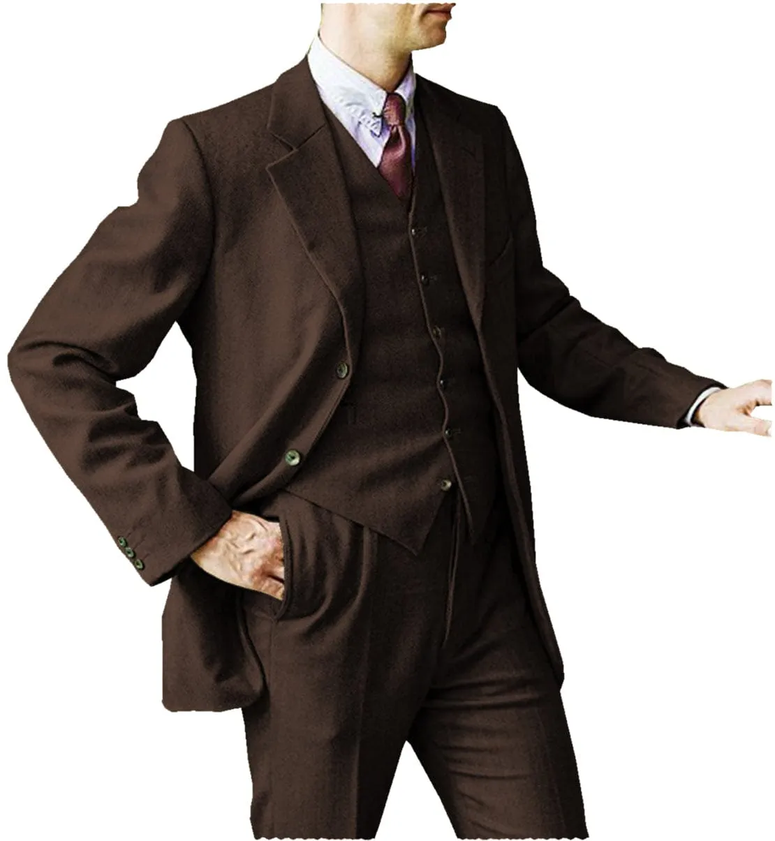 Men's 3 Pieces Suit Business Herringbone Tweed Notch Lapel Gent  Tuxedos (Blazer Vest Pants)
