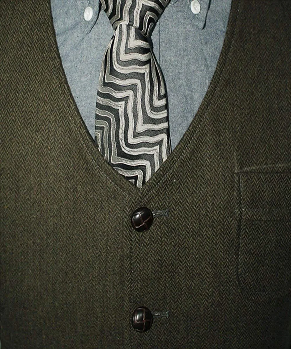 Men's Casual Tweed Herringbone V Neck Waistcoat