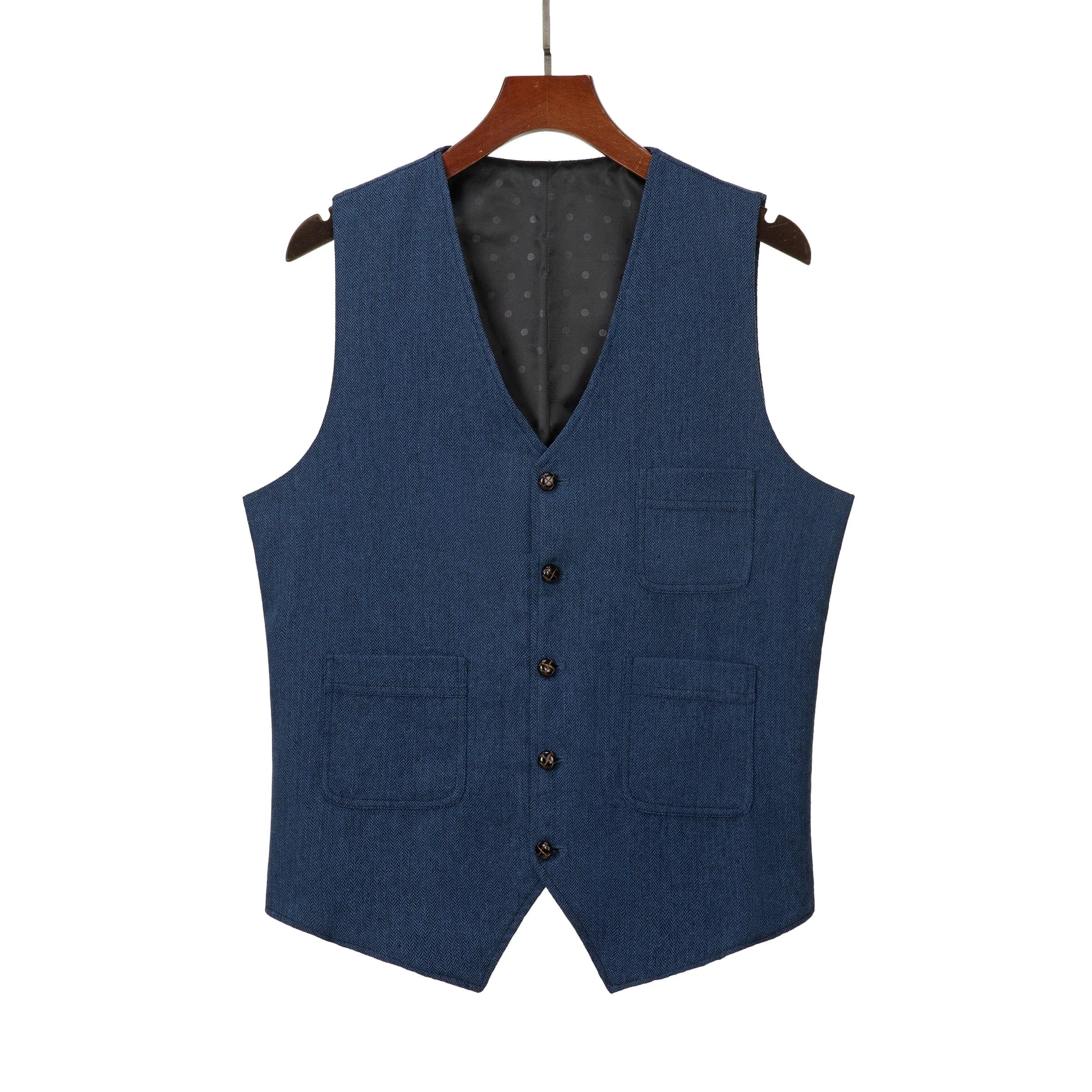 Men's Casual Tweed Herringbone V Neck Waistcoat