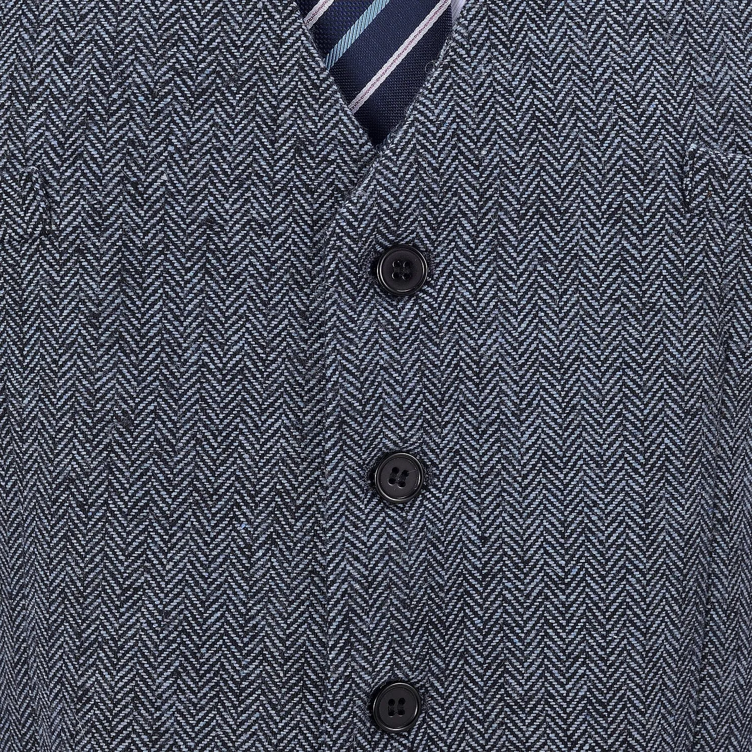 Men's Tweed Herringbone Paneled Satin Vest Slim Fit Waistcoat