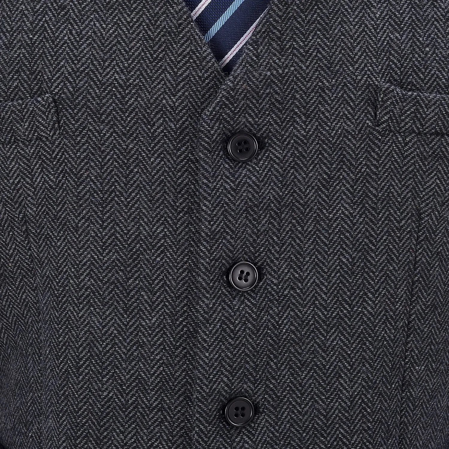 Men's Tweed Herringbone Paneled Satin Vest Slim Fit Waistcoat