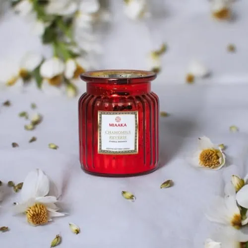 MIAAKA Ethereal Radiance Fluted Glass Jar Hand Poured Scented Candle Chamomile Reverie Fragrance 435gm