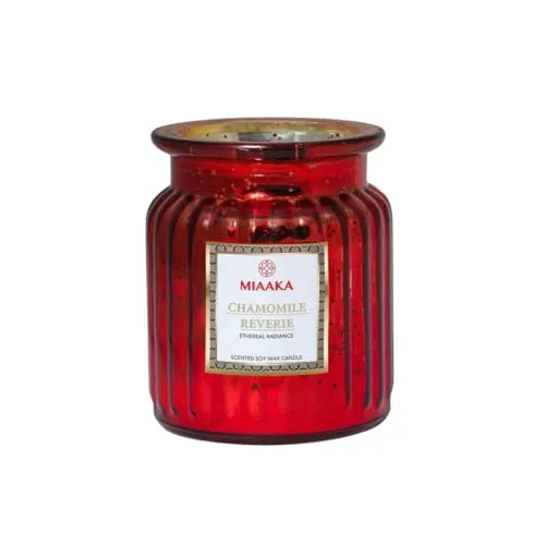 MIAAKA Ethereal Radiance Fluted Glass Jar Hand Poured Scented Candle Chamomile Reverie Fragrance 435gm