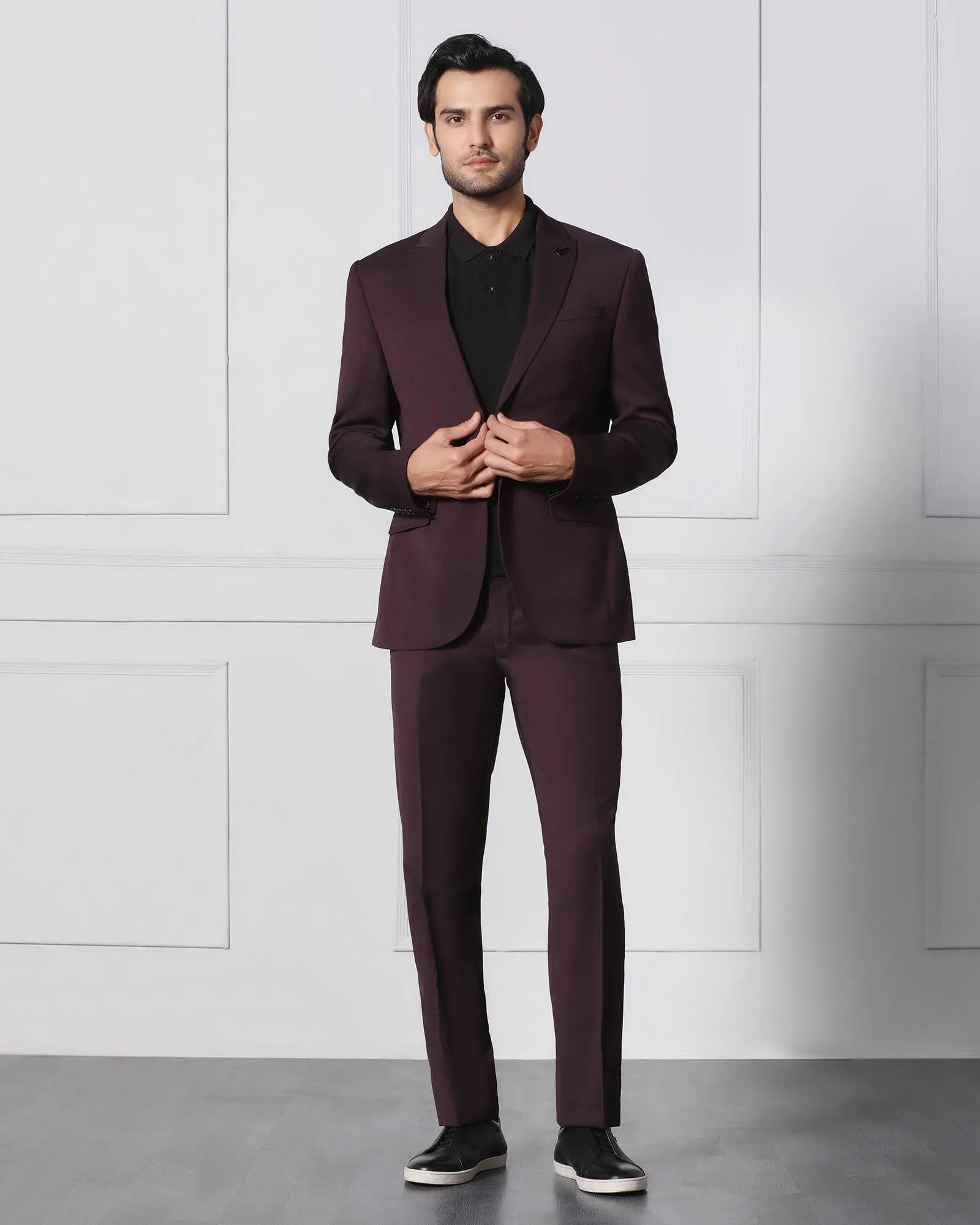 Must Haves Three Piece Darkk Wine Solid Formal Suit - Jaguar