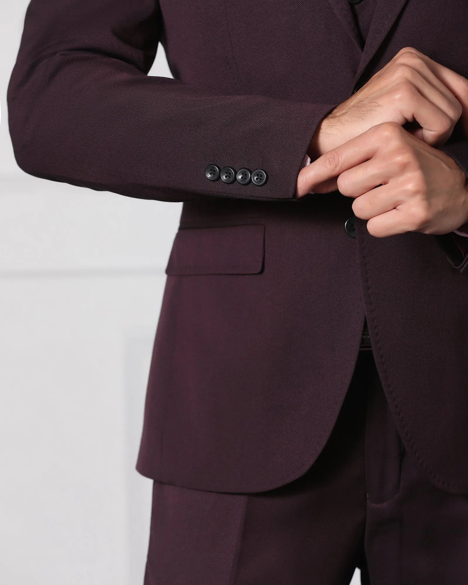 Must Haves Three Piece Darkk Wine Solid Formal Suit - Jaguar