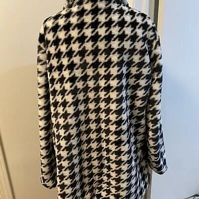 NWT Ellie & Kate Blk/White Houndstooth Jacket Faux Fur Hook & Eye Closing Size L