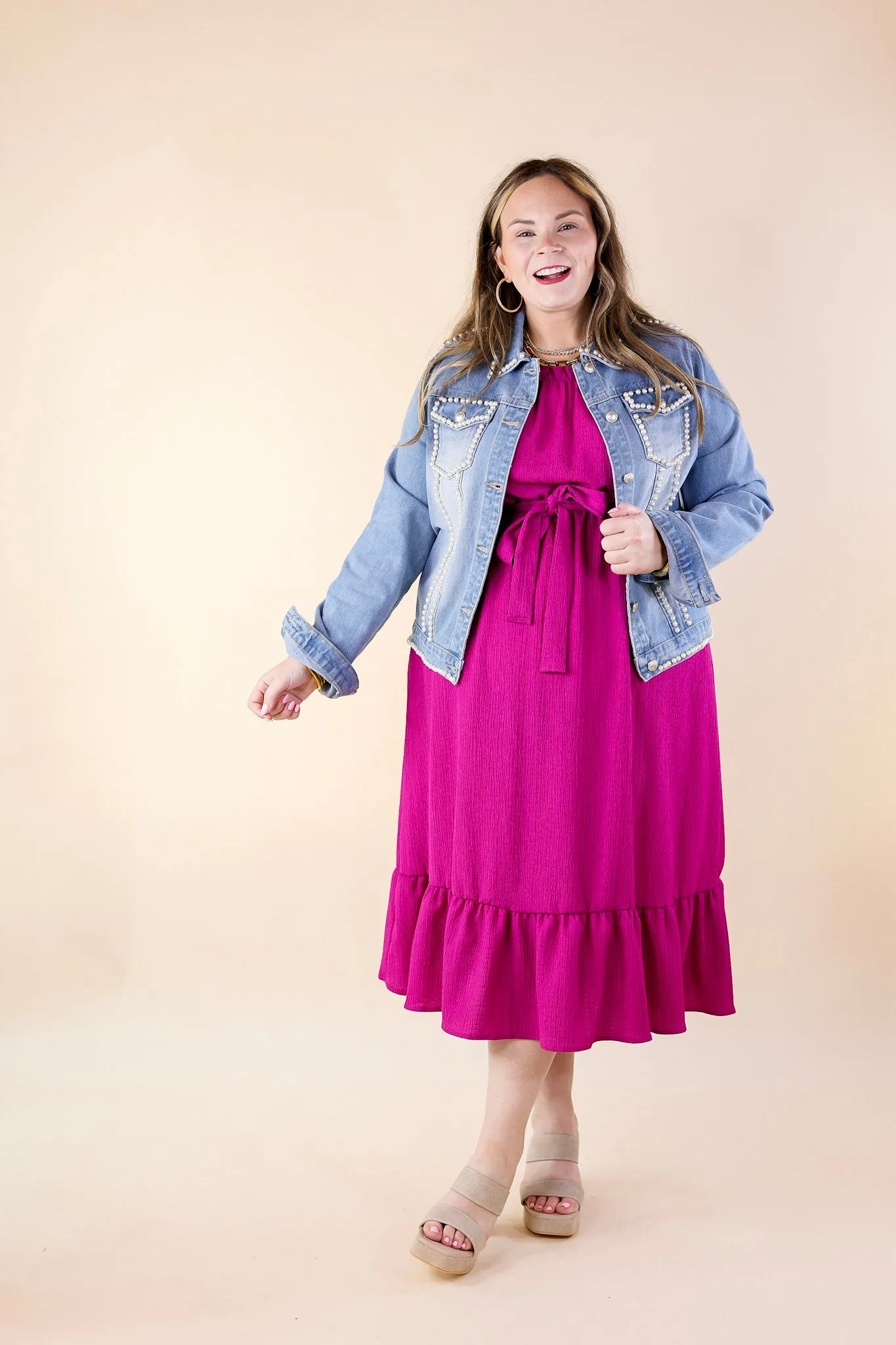 Pearls For the Girls Pearl Embellished Denim Jacket in Light Wash