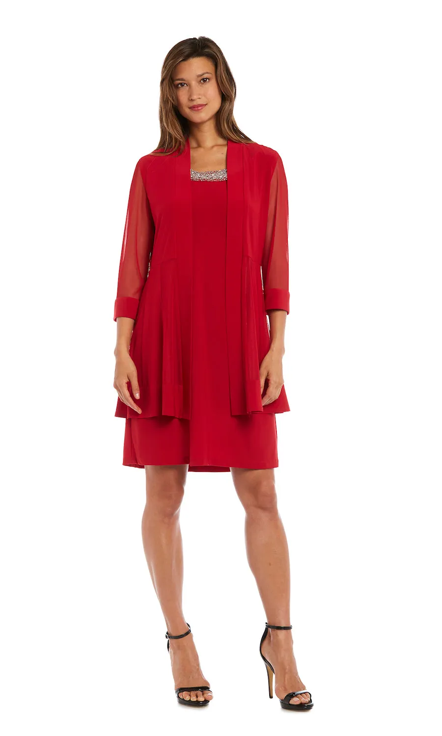 Petite Women Beaded Neck Two Piece Jacket Dress