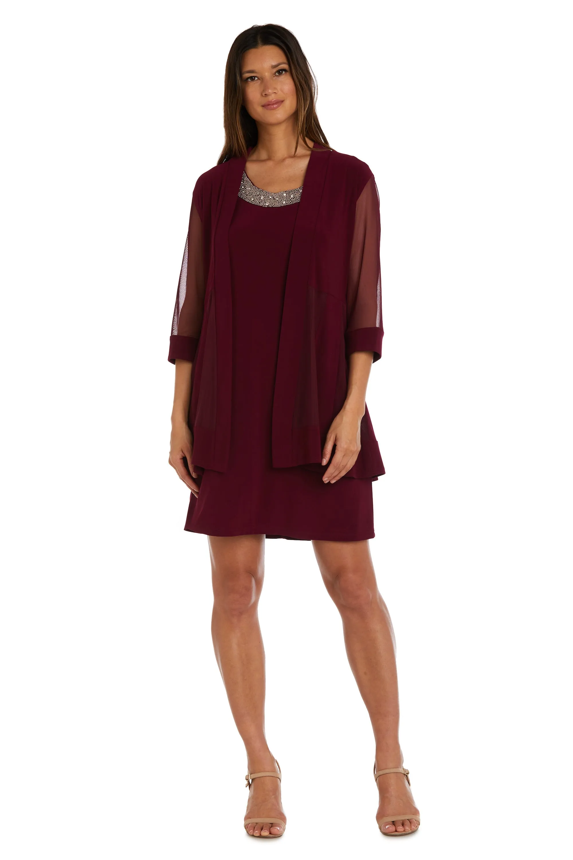 Petite Women Beaded Neck Two Piece Jacket Dress