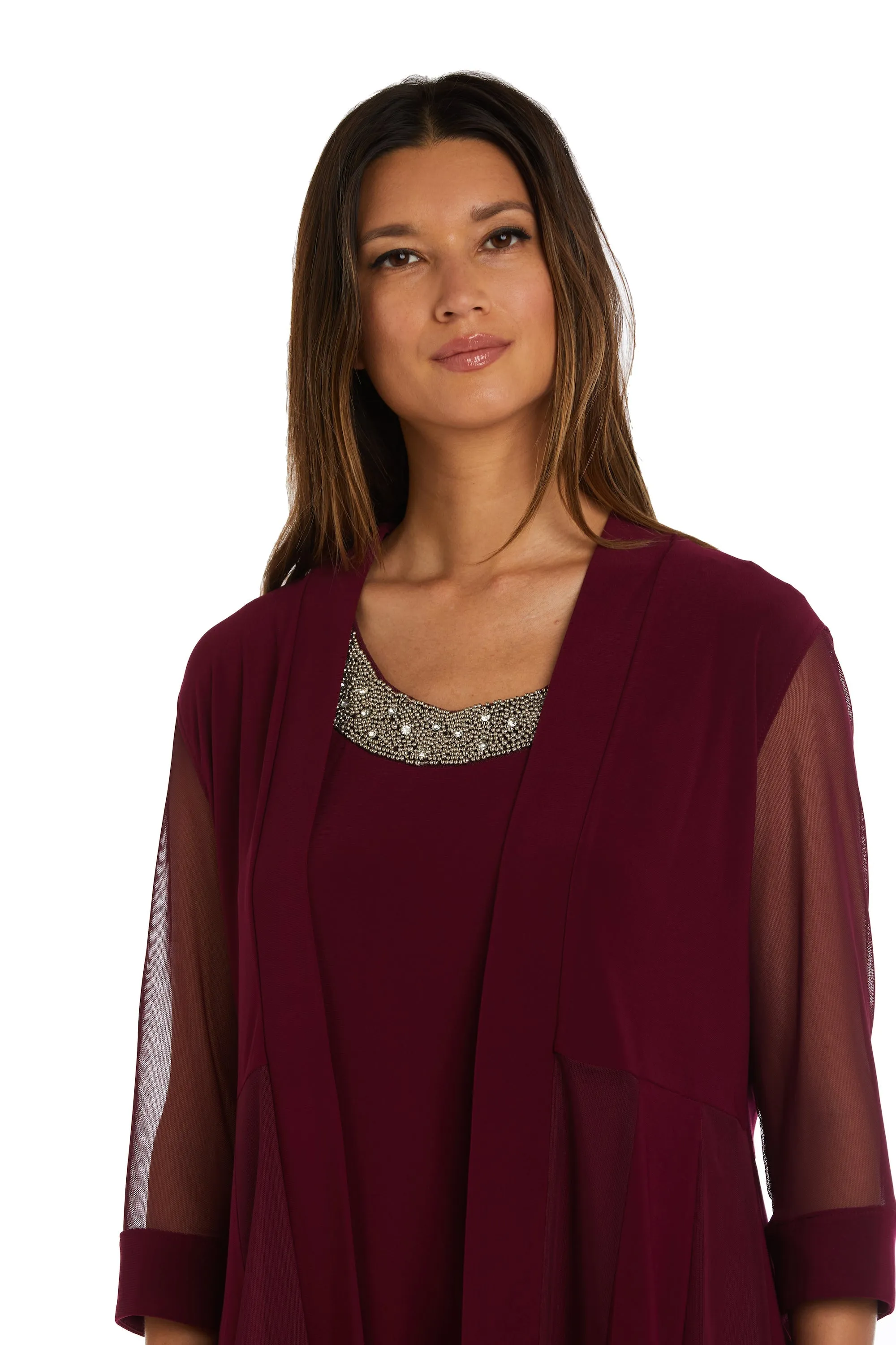 Petite Women Beaded Neck Two Piece Jacket Dress