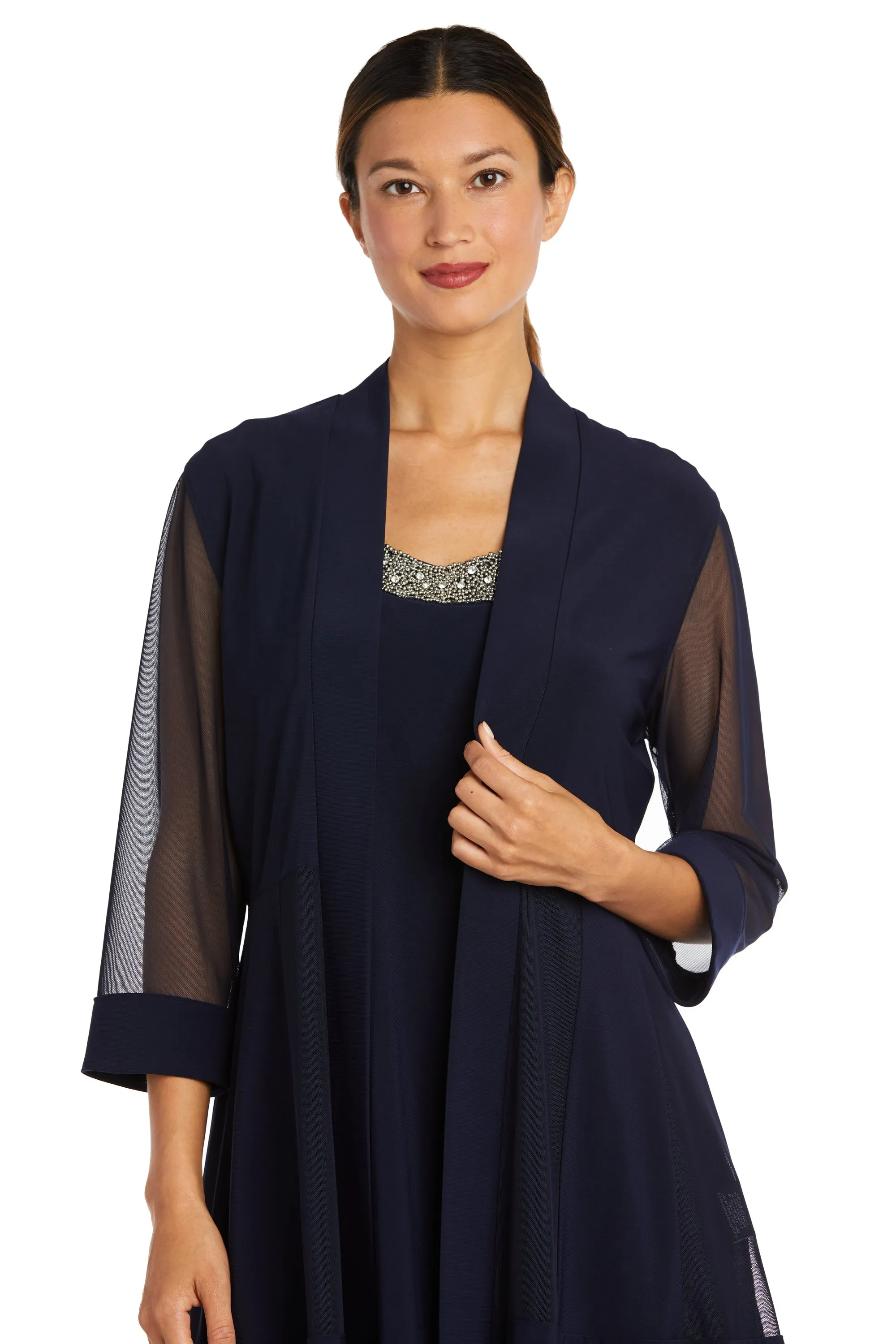 Petite Women Beaded Neck Two Piece Jacket Dress