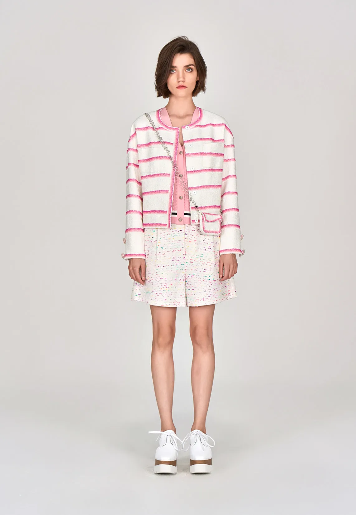Pink Stripe White Tweed Jacket