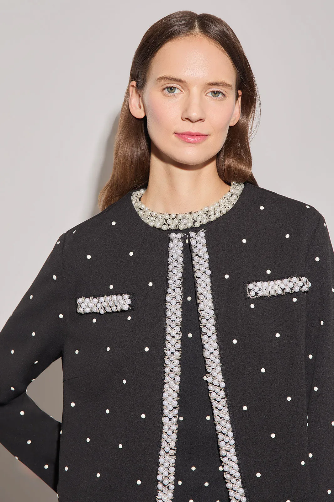 Plus Size Stretch Deco Crepe Embellished Jacket