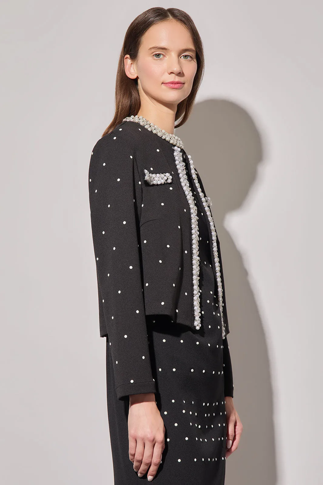 Plus Size Stretch Deco Crepe Embellished Jacket